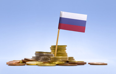 Flag of Russia in a stack of coins.(series)