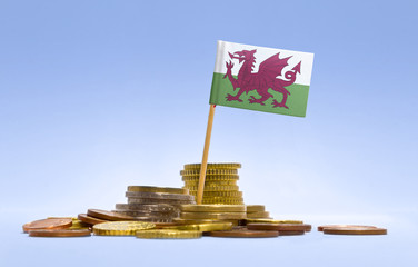 Flag of Wales in a stack of coins.(series)
