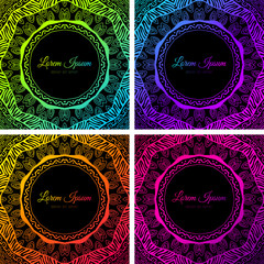 Bright colorful neon doodle circle frame