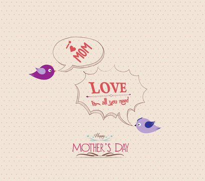 mothers day poster with bird and bubble greeting card