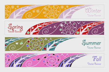 Banners with four seasons. Banners for web. Place for text. Colorful header. Abstract vector background