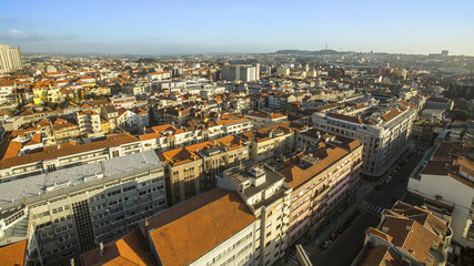 Fototapeta na wymiar Panorama bird's-eye view of the centre of Porto, Portugal.