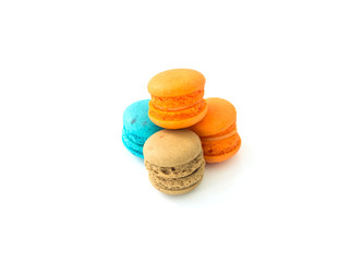 Colorful Macaroons isolated on white background- selective focus