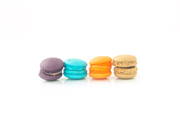 Colorful Macaroons isolated on white background- selective focus