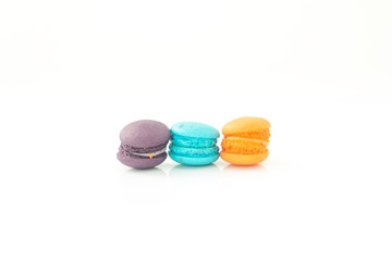 Colorful Macaroons isolated on white background- selective focus