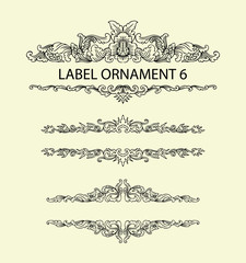 Label ornament 6. Black floral ornament with blank space.