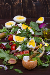 Greek Steak Salad on Bread with Eggs and Feta