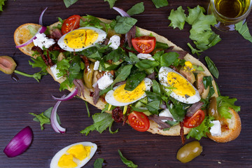 Greek Steak Salad on Bread with Eggs and Feta
