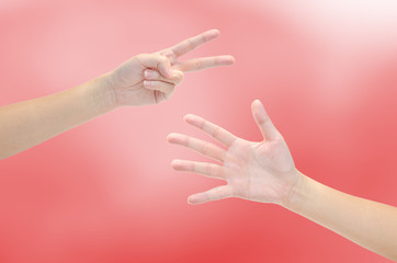 Paper, scissors, hammer - hands isolated on white background