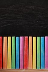 Blank Blackboard With Colorful Chalks