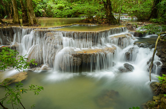 Deep forest Waterfall ,Huay Mae Khamin, Kanchanaburi ,Thailand © kwanchaift