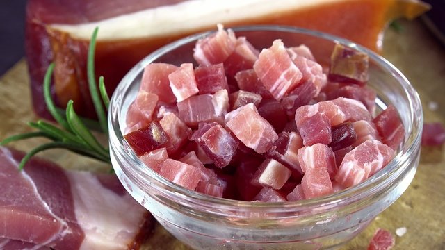 Small portion of Ham cubes (seamless loopable 4K footage)