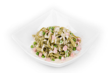 Pasta tagliatelle with green peas