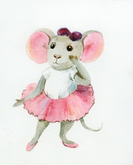 Watercolor painting of gray mouse-ballerina - 79135520