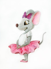 Watercolor painting of gray mouse-ballerina - 79135525