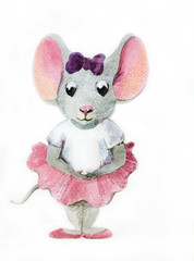 Watercolor painting of gray mouse-ballerina - 79135533