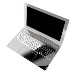Modern laptop closeup on white background
