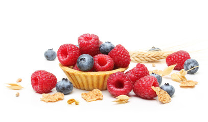 Sweet dessert, raspberry and blueberry