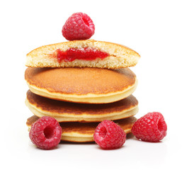 Pancakes with raspberry isolated