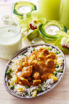 Chicken Curry With Basmati Rice And Green Peas