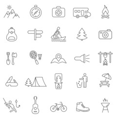 Camping line icons set.Vector