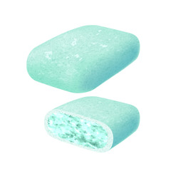 Realistick chewing gum pellet with filling.