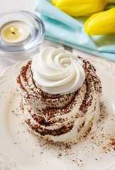Meringue (pavlova cake) with chocolate