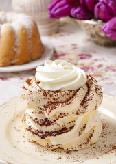 Meringue (pavlova cake) with chocolate