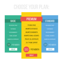 Modern flat style pricing table template