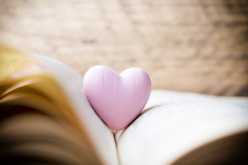Pink heart of the book. Greeting cards.