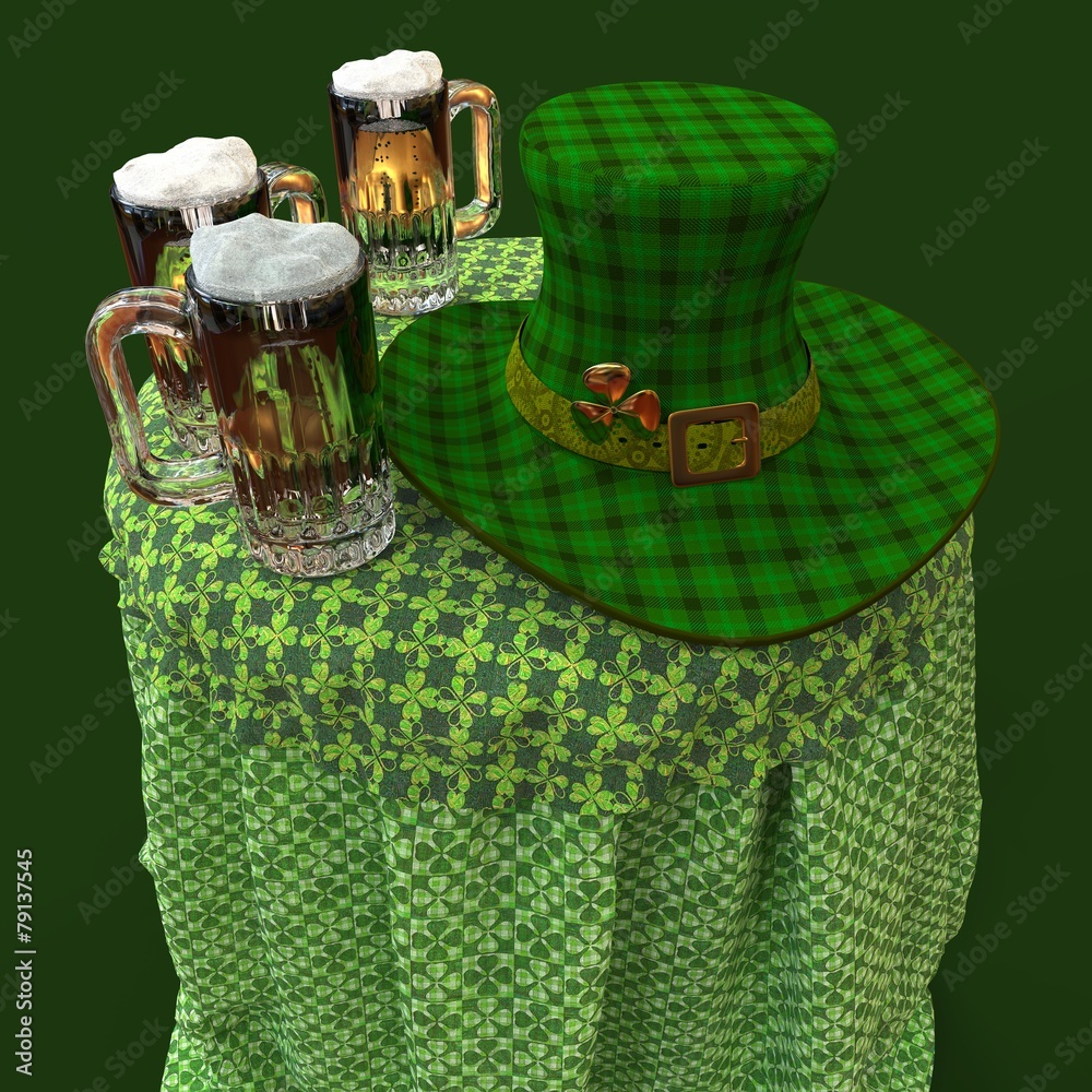 Wall mural Leprechaun's Hat And Beer On The Table