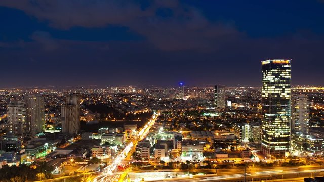 Tel Aviv Skyline From Day to Night - Time Lapse
