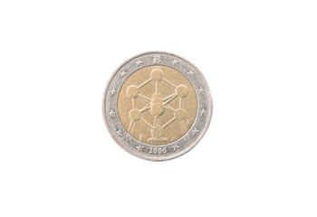 Commemorative 2 euro coin of Belgium isolated on white