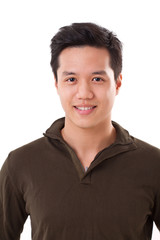 portrait of handsome asian man on white isolated background, sho