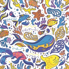 Bright sea doodle pattern