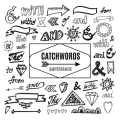 Set of catchwords, ampersands, other vector elements