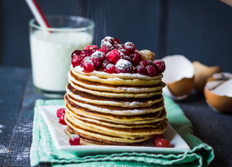 American pancake with berries sprinkled, dessert