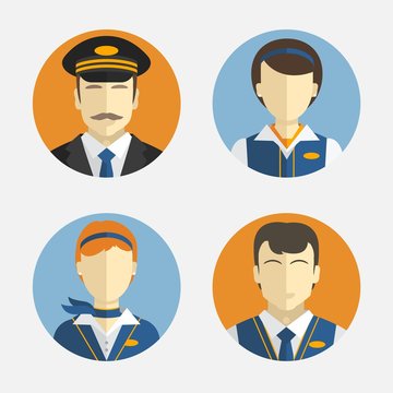 Avatar people icons. Professions pilots in uniform