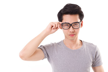 Fototapeta premium serious nerd man looking at you