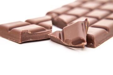Fine milk chocolate. All on white background