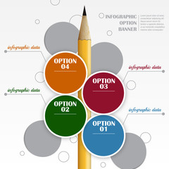 Infographic vector template with round labels and pencil