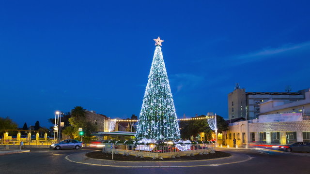 Christmas tree burning at Haifa, Israel