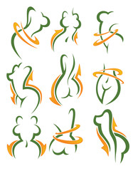 women health, beauty and diet symbols, emblems and icons