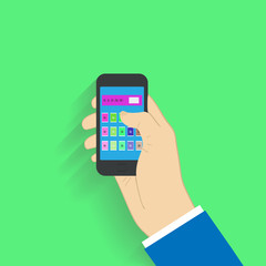 Flat design style. Choosing on smartphone