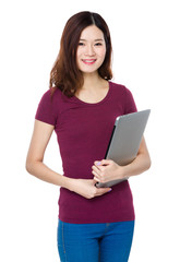 Woman hold with laptop