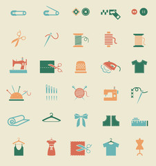 Sewing equipment and needlework icons
