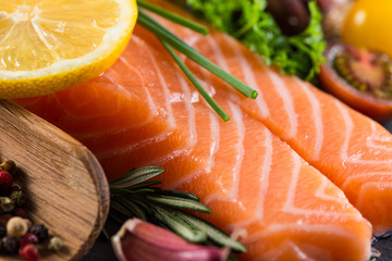 Fresh sustainable salmon with herbs