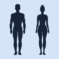 Man and woman standing vector silhouettes