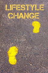 Yellow footsteps on sidewalk towards Lifestyle Change message