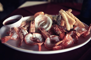 food in the restaurant, table, background